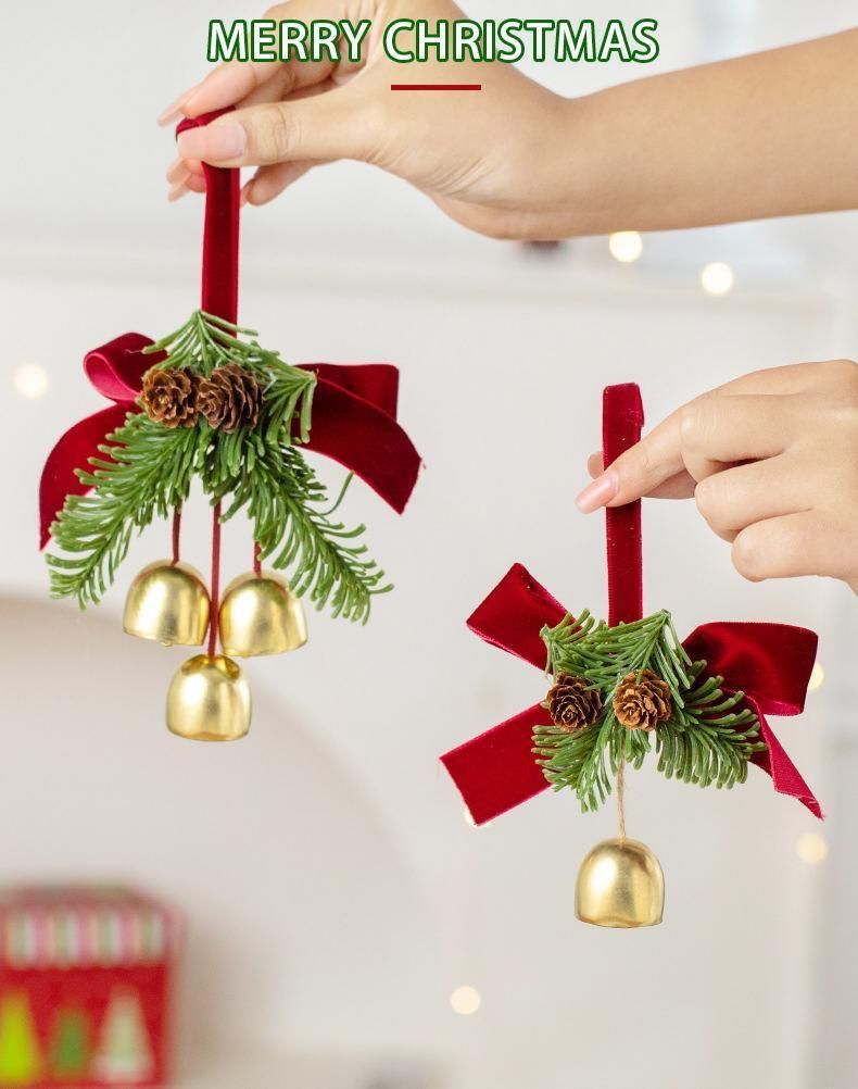 D7 Wood Strip Pinecone Double Bells Green 2 Pack Kemu |Fashion Home Kitchen Beauty