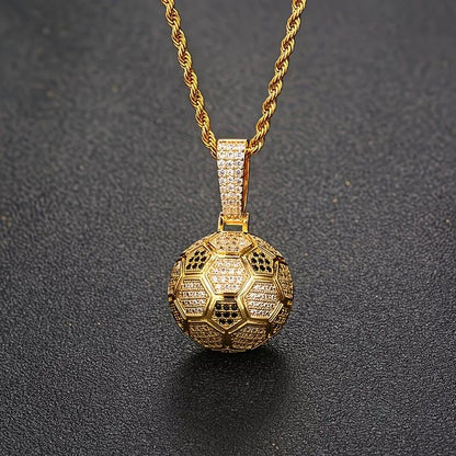 Football Hollow Pendant Necklace, Synthetic Zirconia Setting, Hip Hop Sporty Style, Trendy and Versatile.(golden) Kemu |Fashion Home Kitchen Beauty