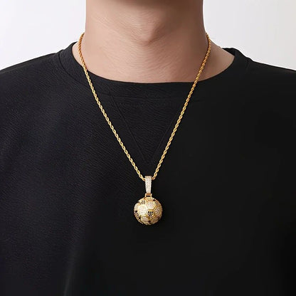 Football Hollow Pendant Necklace, Synthetic Zirconia Setting, Hip Hop Sporty Style, Trendy and Versatile.(golden) Kemu |Fashion Home Kitchen Beauty