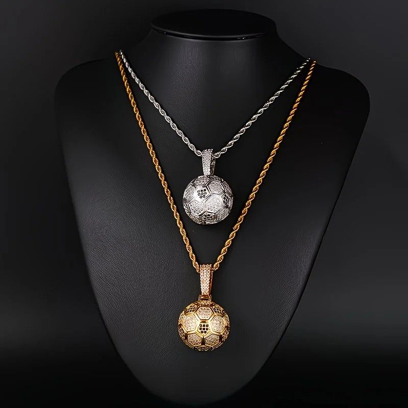Football Hollow Pendant Necklace, Synthetic Zirconia Setting, Hip Hop Sporty Style, Trendy and Versatile.(golden) Kemu |Fashion Home Kitchen Beauty