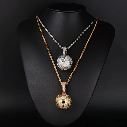 Football Hollow Pendant Necklace, Synthetic Zirconia Setting, Hip Hop Sporty Style, Trendy and Versatile.(golden) Kemu |Fashion Home Kitchen Beauty