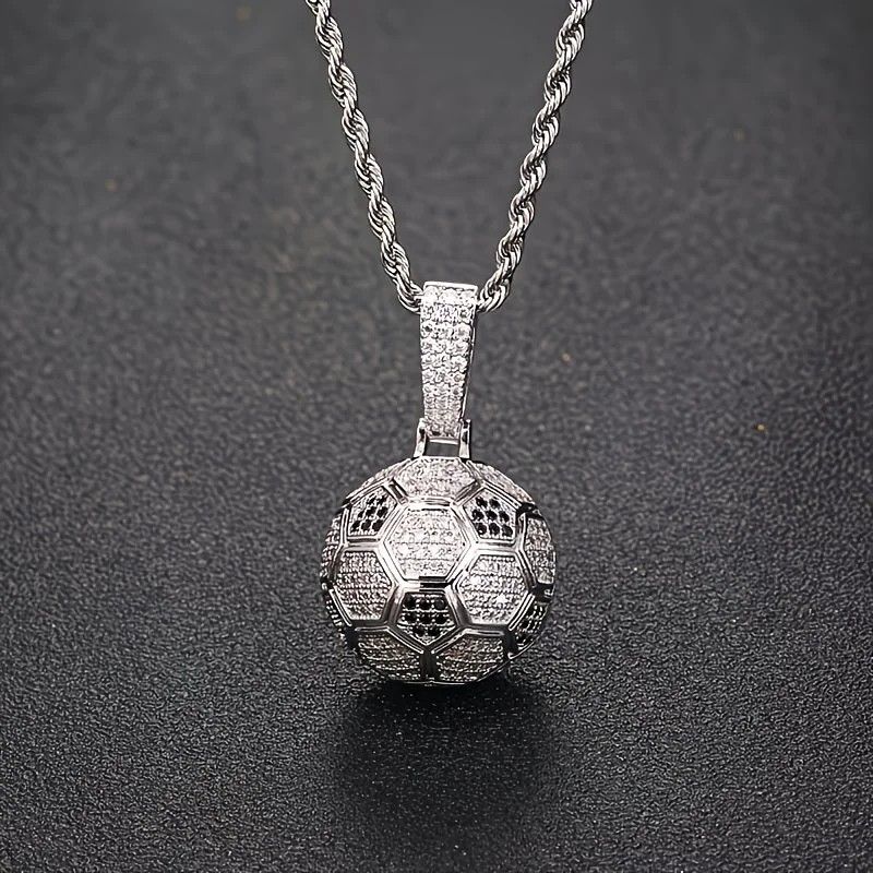 Football Hollow Pendant Necklace, Synthetic Zirconia Setting, Hip Hop Sporty Style, Trendy and Versatile.(silver) Kemu |Fashion Home Kitchen Beauty