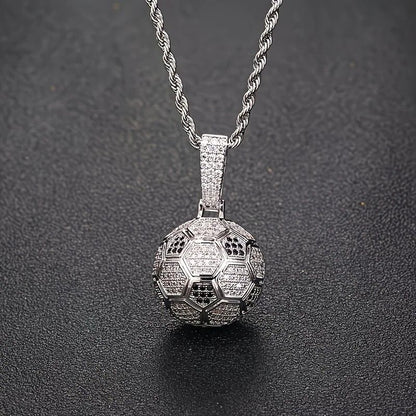 Football Hollow Pendant Necklace, Synthetic Zirconia Setting, Hip Hop Sporty Style, Trendy and Versatile.(silver) Kemu |Fashion Home Kitchen Beauty