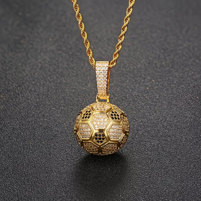 Football Hollow Pendant Necklace, Synthetic Zirconia Setting, Hip Hop Sporty Style, Trendy and Versatile.(silver) Kemu |Fashion Home Kitchen Beauty