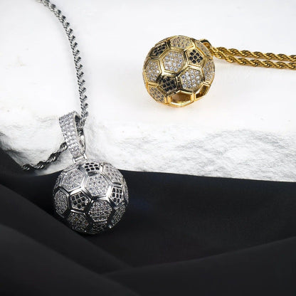 Football Hollow Pendant Necklace, Synthetic Zirconia Setting, Hip Hop Sporty Style, Trendy and Versatile.(silver) Kemu |Fashion Home Kitchen Beauty
