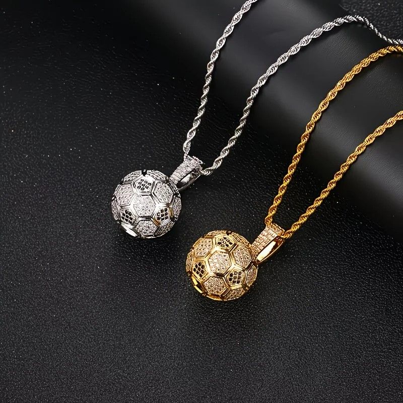 Football Hollow Pendant Necklace, Synthetic Zirconia Setting, Hip Hop Sporty Style, Trendy and Versatile.(silver) Kemu |Fashion Home Kitchen Beauty