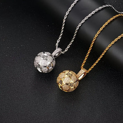 Football Hollow Pendant Necklace, Synthetic Zirconia Setting, Hip Hop Sporty Style, Trendy and Versatile.(silver) Kemu |Fashion Home Kitchen Beauty