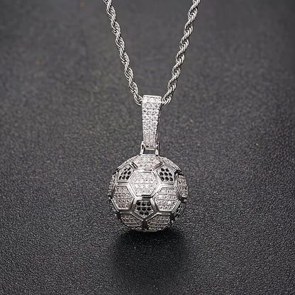 Football Hollow Pendant Necklace, Synthetic Zirconia Setting, Hip Hop Sporty Style, Trendy and Versatile.(silver) Kemu |Fashion Home Kitchen Beauty