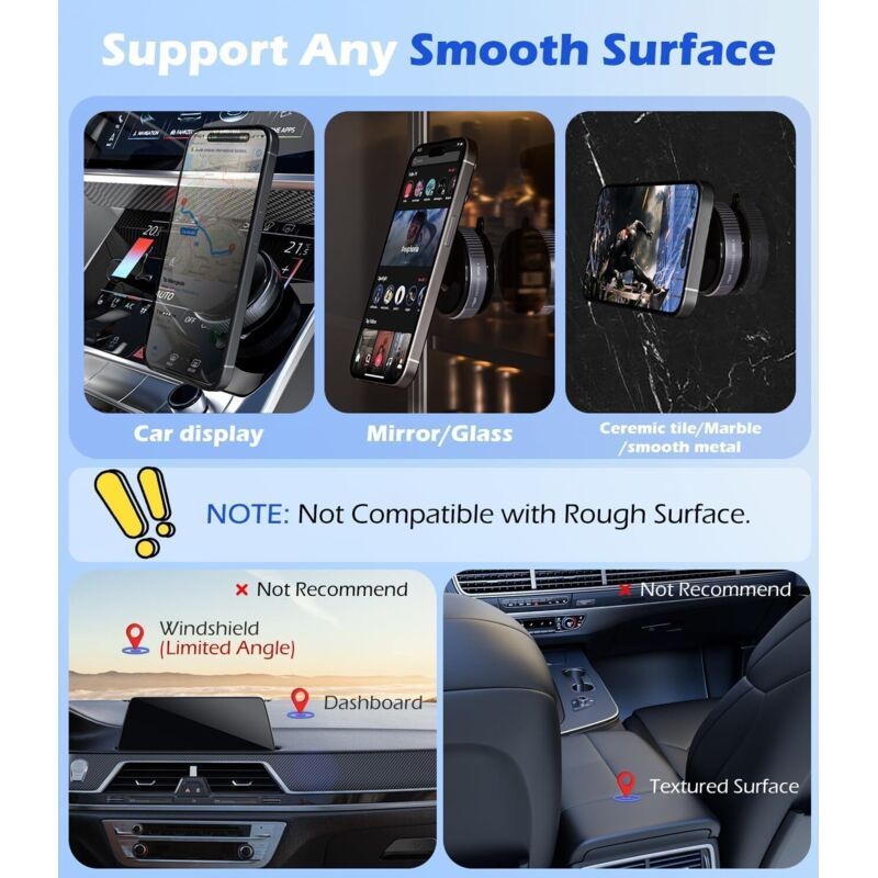 Magnetic Suction Cup Car Phone Holder Compatible with MagSafe Black, for Mirror and Glass and Gym Kemu |Fashion Home Kitchen Beauty