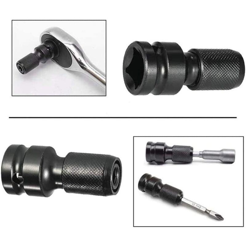 2 Pcs Impact Wrench Bit in Steel Socket Screwdriver Bit with Accessories Adapters for Hex Black, 0.25 in Kemu |Fashion Home Kitchen Beauty