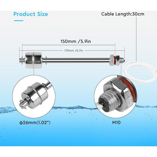 Float Switch in Stainless Steel Water Level Regulator 0 220 V Pool, Pond Liquid Level Sensor Water Level Sensor M10, for Pump a Water, 150 mm Kemu |Fashion Home Kitchen Beauty