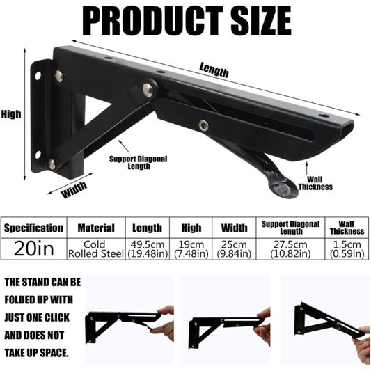 2 Pcs Heavy Duty Folding Shelf Brackets Wall, Mounted Fold Down Supports, 150kg Load Capacity, 500mm Kemu |Fashion Home Kitchen Beauty