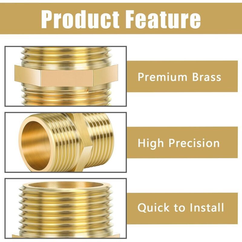 3 Pcs Double Nipple Thread Outdoor in Brass Rust, Robust and Anti-Double Hexagonal Nipple Fittings in Brass Suitable for Drinking Water, 0.75 Inch Kemu |Fashion Home Kitchen Beauty