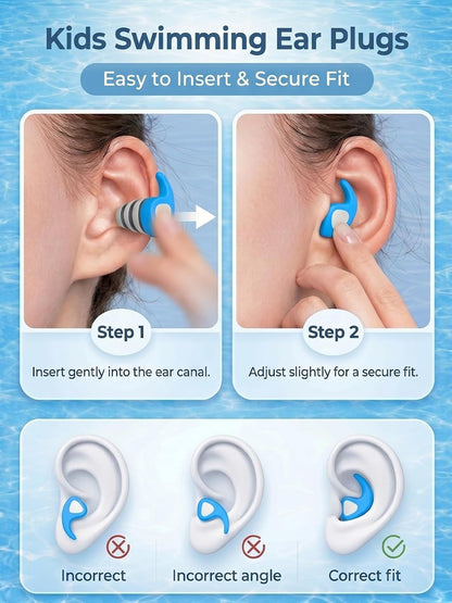 3 Pair Reusable Silicone Swimming Earplugs for Children Age 4 to 12, Waterproof Ear Protection