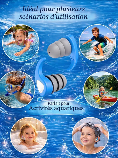 3 Pair Reusable Silicone Swimming Earplugs for Children Age 4 to 12, Waterproof Ear Protection