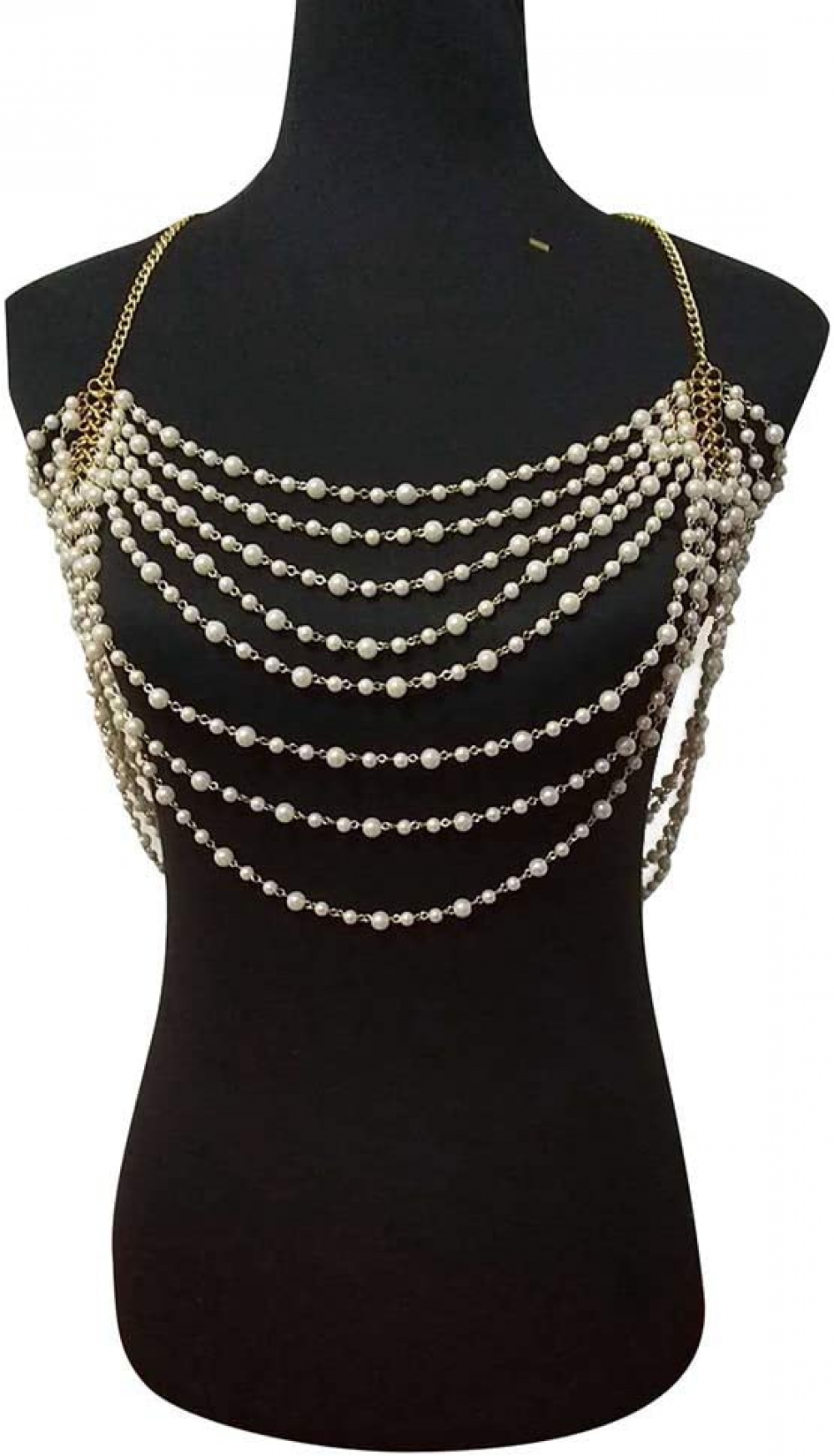 Sexy Body Chain, Multi-layer Pearl Necklace for Back, Waist, Beach Bikini, Fashion, Backless Dress, Strap, Bridal Jewelry (Gold) Kemu |Fashion Home Kitchen Beauty