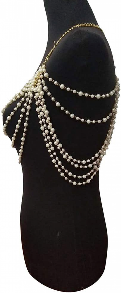 Sexy Body Chain, Multi-layer Pearl Necklace for Back, Waist, Beach Bikini, Fashion, Backless Dress, Strap, Bridal Jewelry (Gold) Kemu |Fashion Home Kitchen Beauty