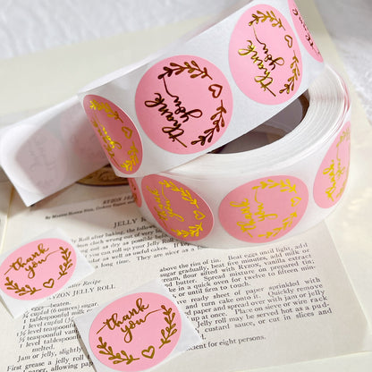 Rolls of 1000pcs Thank You Stickers, 2.5cm Self Adhesive Label Stickers, Kraft Paper and Pink Thank You Sticker