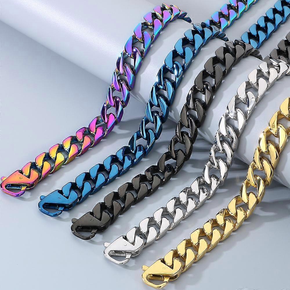 Necklace for Men 50/60CM 316L Stainless Steel 15MM Width Curb Cuban Link Chains On Neck Jewelry Men's Necklace Accessories (Multicolor, 50CM) Kemu |Fashion Home Kitchen Beauty