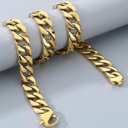 Necklace for Men 50/60CM 316L Stainless Steel 15MM Width Curb Cuban Link Chains On Neck Jewelry Men's Necklace Accessories (Multicolor, 50CM) Kemu |Fashion Home Kitchen Beauty