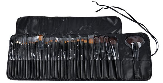 32pcs Professional Makeup Brushes, Genuine Goat Hair, Leather Case, Black