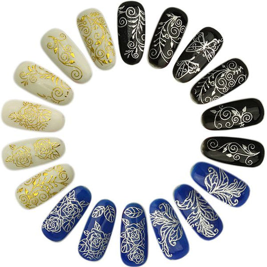 6 Sheets Silver Gold Nail Stickers, 12x4 cm