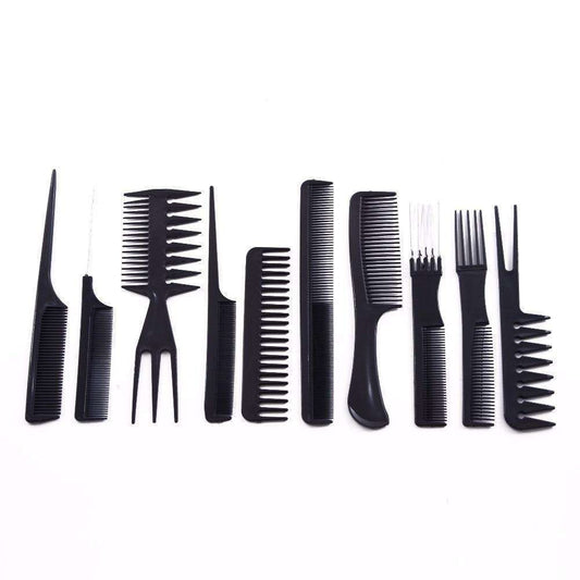 10pcs Professional Comb Set with Different Shapes, Black