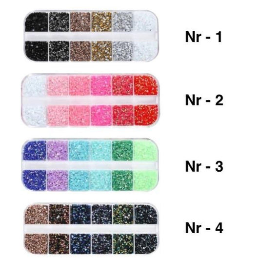 12pcs Rhinestone Nail Decorations in Box, MultiColor, Different Sizes