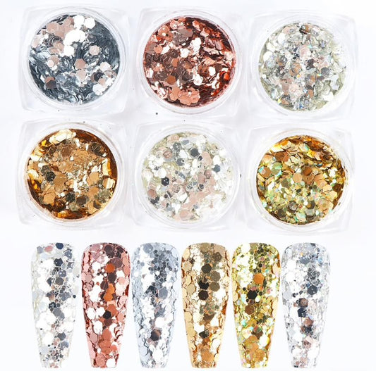 6pcs multi-color nail glitter decorations