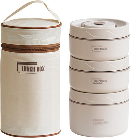 Stainless Steel Bento Lunch Box With 3 Stackable Layers, Leakproof Vacuum Insulated Food Container With Carry Bag For Office And Picnic, White, 440 ml Kemu |Fashion Home Kitchen Beauty