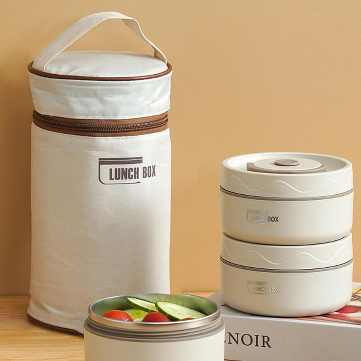 Stainless Steel Bento Lunch Box With 3 Stackable Layers, Leakproof Vacuum Insulated Food Container With Carry Bag For Office And Picnic, White, 440 ml Kemu |Fashion Home Kitchen Beauty