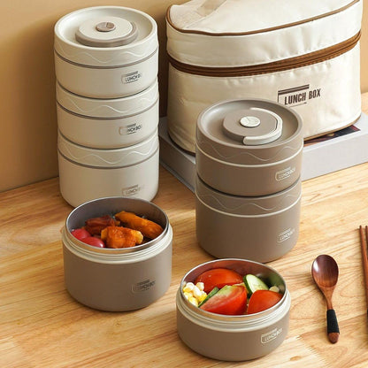 Stainless Steel Bento Lunch Box With 3 Stackable Layers, Leakproof Vacuum Insulated Food Container With Carry Bag For Office And Picnic, White, 440 ml Kemu |Fashion Home Kitchen Beauty