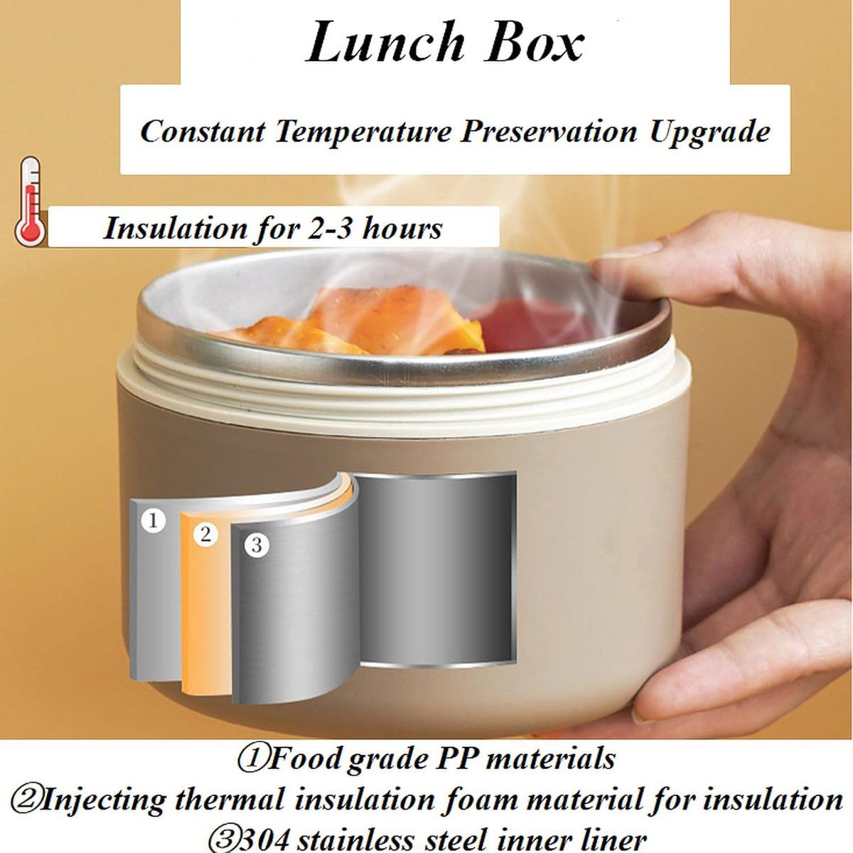 Stainless Steel Bento Lunch Box With 3 Stackable Layers, Leakproof Vacuum Insulated Food Container With Carry Bag For Office And Picnic, White, 440 ml Kemu |Fashion Home Kitchen Beauty