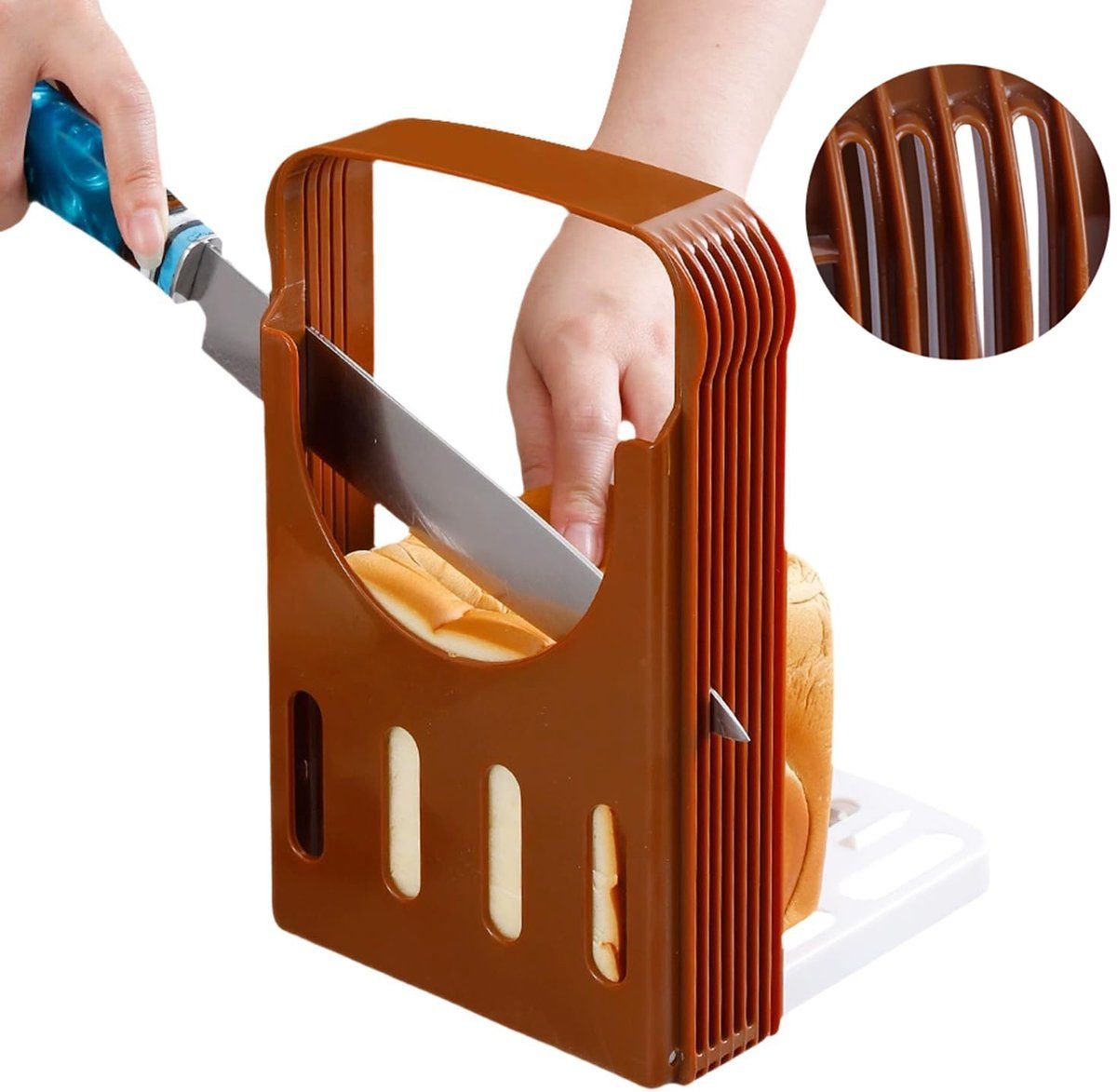 Adjustable Bread Slicer Guide, Foldable ABS Slicing Tool With Crumb Tray, For Homemade Bread Bagels Sourdough Cakes, Brown, 6.3 in Kemu |Fashion Home Kitchen Beauty