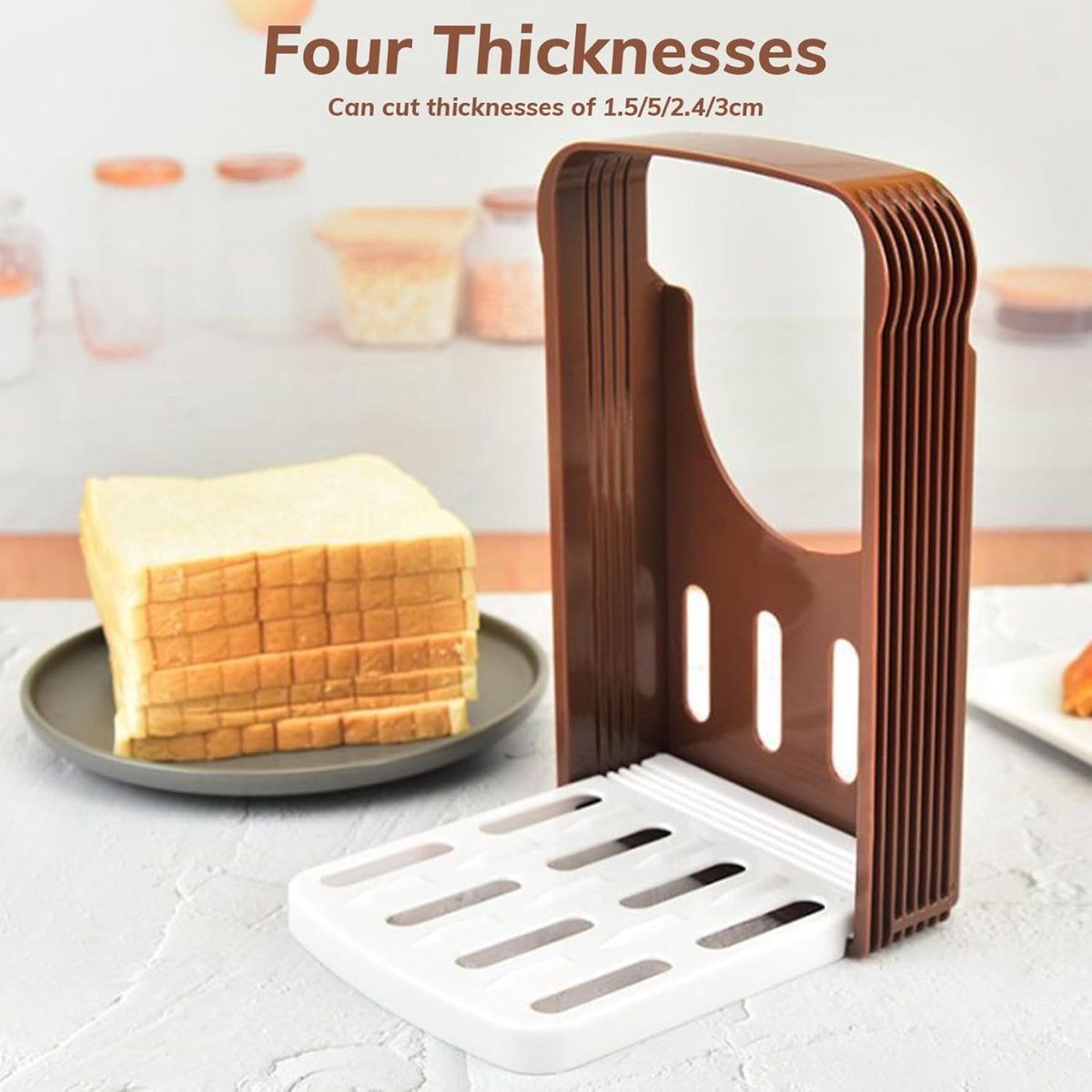 Adjustable Bread Slicer Guide, Foldable ABS Slicing Tool With Crumb Tray, For Homemade Bread Bagels Sourdough Cakes, Brown, 6.3 in Kemu |Fashion Home Kitchen Beauty