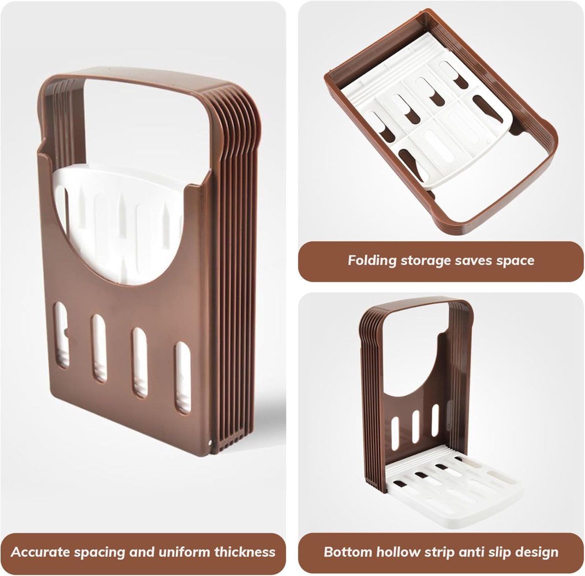 Adjustable Bread Slicer Guide, Foldable ABS Slicing Tool With Crumb Tray, For Homemade Bread Bagels Sourdough Cakes, Brown, 6.3 in Kemu |Fashion Home Kitchen Beauty