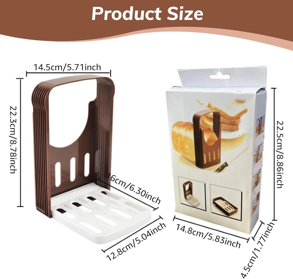 Adjustable Bread Slicer Guide, Foldable ABS Slicing Tool With Crumb Tray, For Homemade Bread Bagels Sourdough Cakes, Brown, 6.3 in Kemu |Fashion Home Kitchen Beauty