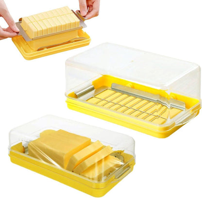 Butter Dish With Lid And Built In Slicer, BPA Free Butter Keeper With Stainless Steel Cutter, For Fridge Countertop, Yellow, 19.45 x 10.6 x 4.8 cm Kemu |Fashion Home Kitchen Beauty