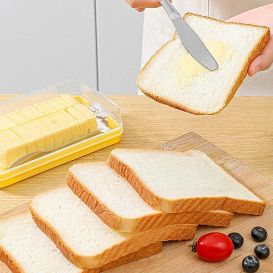 Butter Dish With Lid And Built In Slicer, BPA Free Butter Keeper With Stainless Steel Cutter, For Fridge Countertop, Yellow, 19.45 x 10.6 x 4.8 cm Kemu |Fashion Home Kitchen Beauty