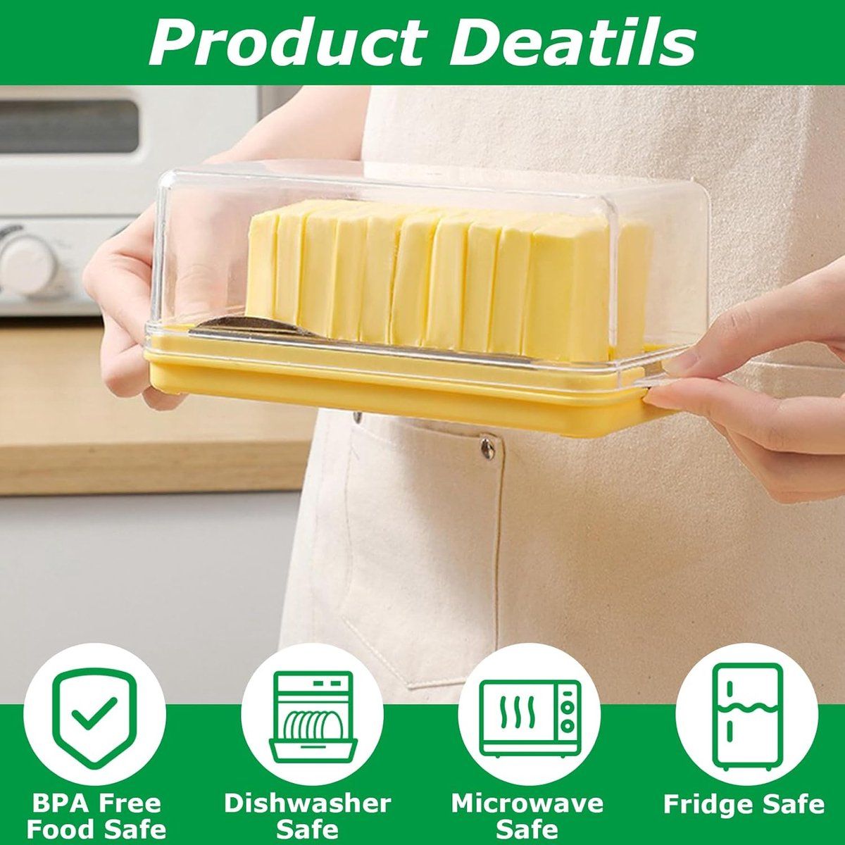 Butter Dish With Lid And Built In Slicer, BPA Free Butter Keeper With Stainless Steel Cutter, For Fridge Countertop, Yellow, 19.45 x 10.6 x 4.8 cm Kemu |Fashion Home Kitchen Beauty