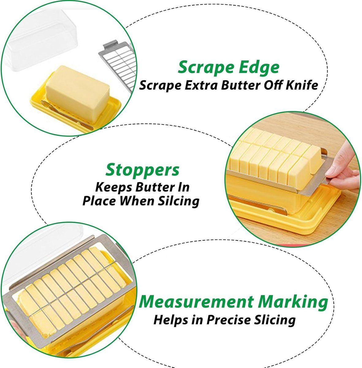 Butter Dish With Lid And Built In Slicer, BPA Free Butter Keeper With Stainless Steel Cutter, For Fridge Countertop, Yellow, 19.45 x 10.6 x 4.8 cm Kemu |Fashion Home Kitchen Beauty