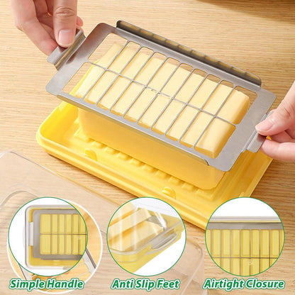 Butter Dish With Lid And Built In Slicer, BPA Free Butter Keeper With Stainless Steel Cutter, For Fridge Countertop, Yellow, 19.45 x 10.6 x 4.8 cm Kemu |Fashion Home Kitchen Beauty