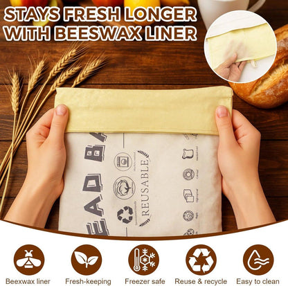 2 Pack Beeswax Bread Bags, Cotton Reusable Food Storage Bags For Homemade Bread Baking And Camping, Natural Beige, 42 x 32 cm Kemu |Fashion Home Kitchen Beauty