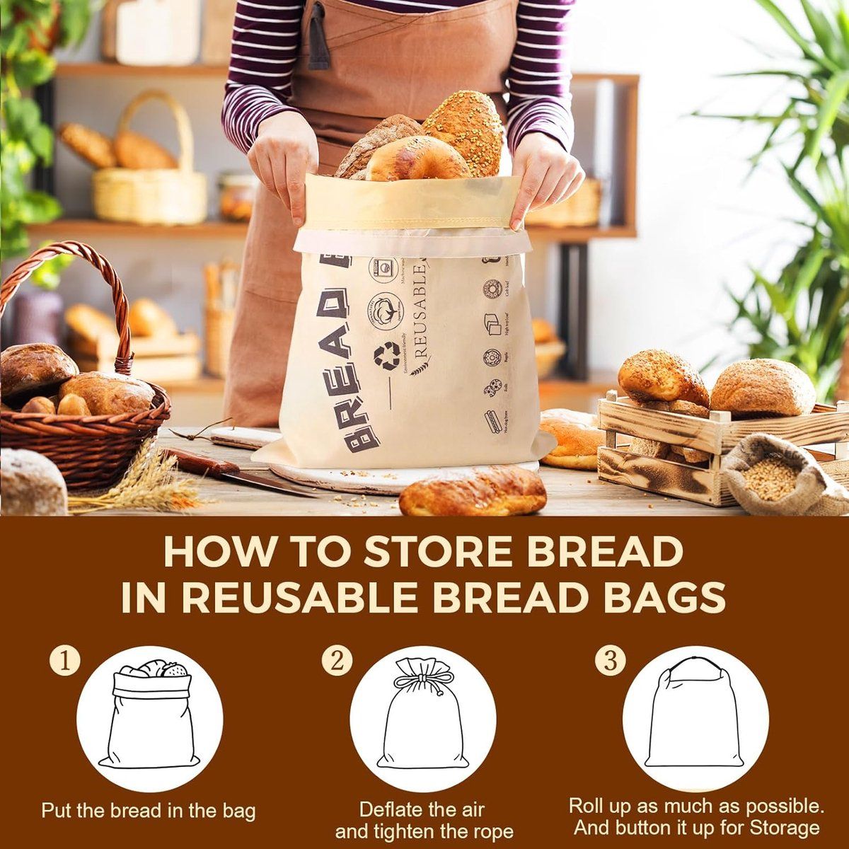 2 Pack Beeswax Bread Bags, Cotton Reusable Food Storage Bags For Homemade Bread Baking And Camping, Natural Beige, 42 x 32 cm Kemu |Fashion Home Kitchen Beauty