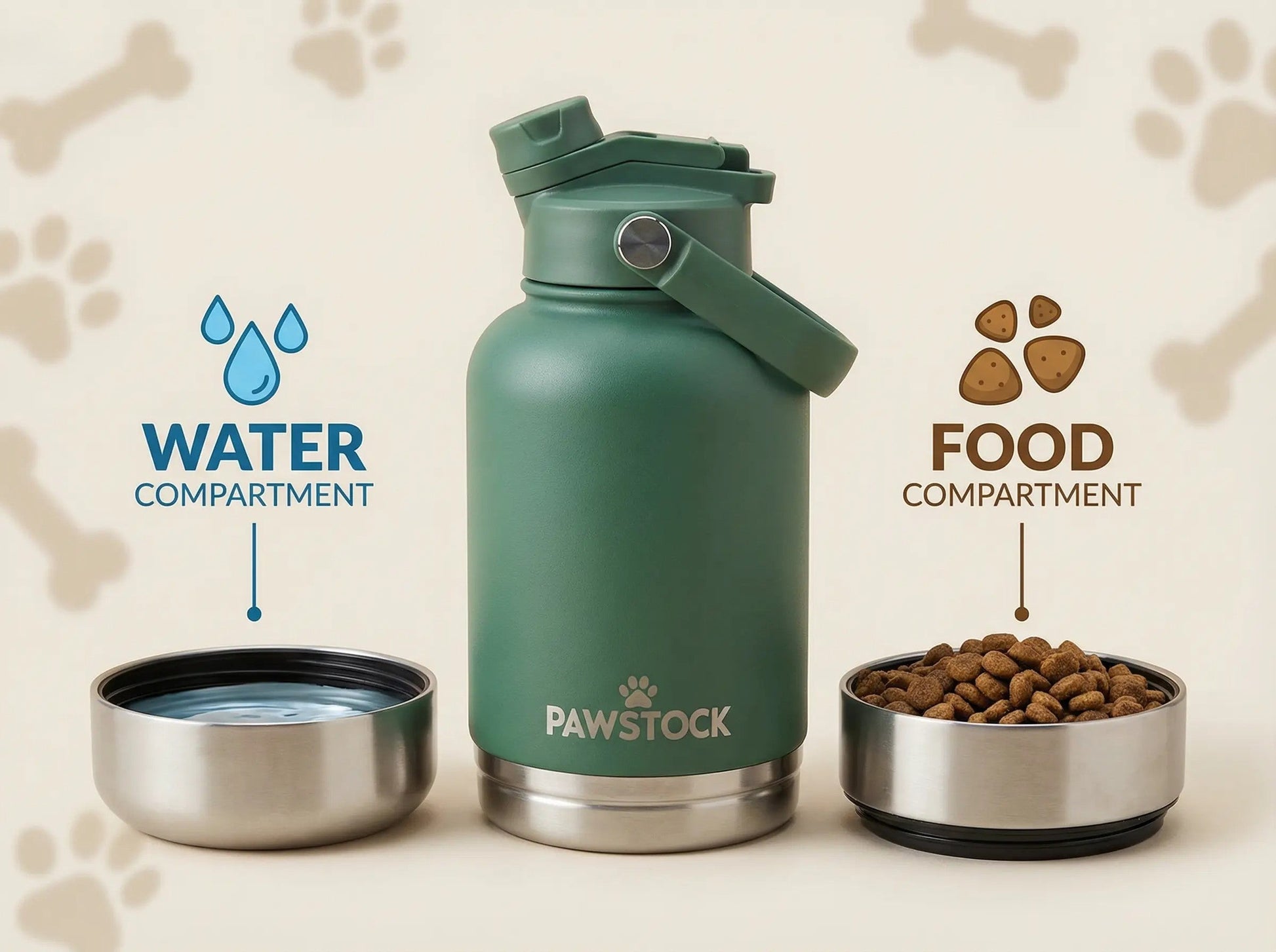Pawstock 3-in-1 Insulated Dog Water Bottle with Dual Bowls – 1L Stainless Steel Travel Bottle-Rainforest Green Kemu |Fashion Home Kitchen Beauty