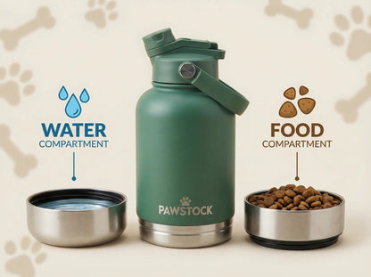 Pawstock 3-in-1 Insulated Dog Water Bottle with Dual Bowls – 1L Stainless Steel Travel Bottle-Rainforest Green Kemu |Fashion Home Kitchen Beauty