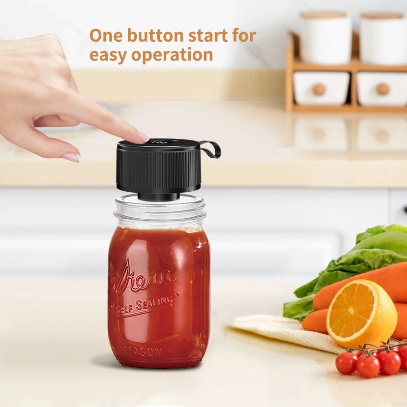 Portable Mason Jar Vacuum Sealer White, Rechargeable Electric Jar Sealer with LED Display, One-Touch Operation, Type-C Charging, for Mason Jars, Vacuum Bags & Lunch Boxes Kemu |Fashion Home Kitchen Beauty