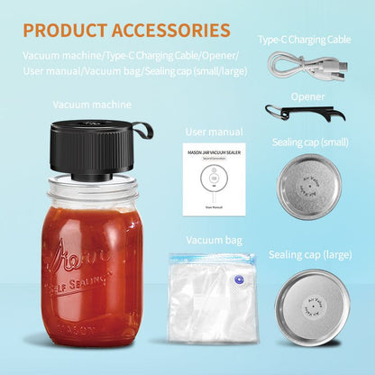 Portable Mason Jar Vacuum Sealer White, Rechargeable Electric Jar Sealer with LED Display, One-Touch Operation, Type-C Charging, for Mason Jars, Vacuum Bags & Lunch Boxes Kemu |Fashion Home Kitchen Beauty