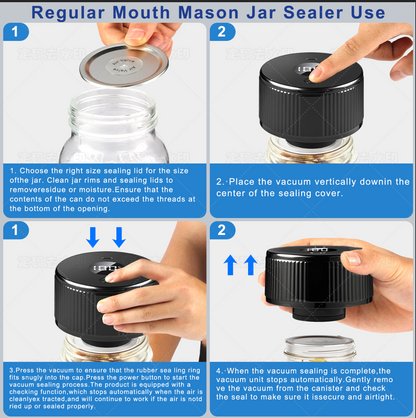 Portable Mason Jar Vacuum Sealer White, Rechargeable Electric Jar Sealer with LED Display, One-Touch Operation, Type-C Charging, for Mason Jars, Vacuum Bags & Lunch Boxes Kemu |Fashion Home Kitchen Beauty