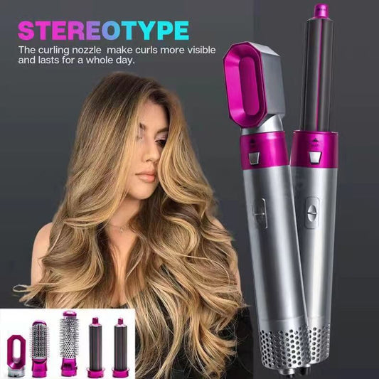 5 in 1 Hot Air Brush Hair Styler Set, Multi Interchangeable Attachments Hair Dryer Brush, Straightener Curler Volumizer Comb, Ionic Blow Dryer Styling Tool for All Hair Types（Bright Fuchsia） Kemu |Fashion Home Kitchen Beauty